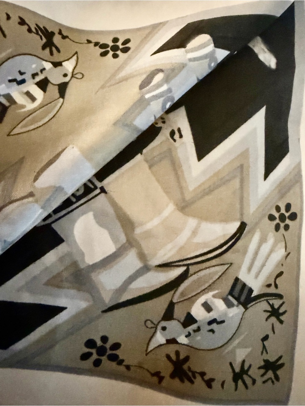 Hermes Kachinas Black, White & Gray Decorative Scarf with Tribal Motif - Picture 7 of 13